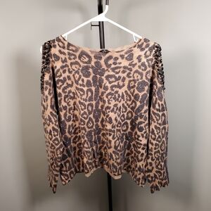 INC International Concepts Leopard Print Sweater with Beaded Shoulders